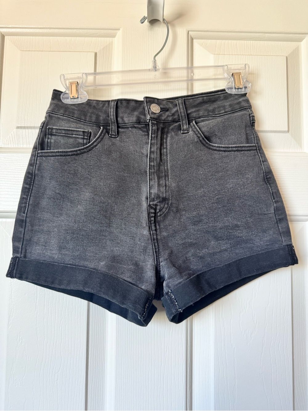 3/$15. Forever 21 Washed Black High-Rise Denim Shorts